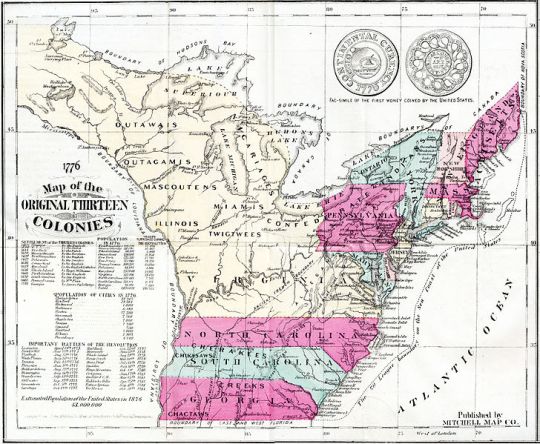 map_of_the_13_Original_Colonies - comemorativo ao primeiro centenário da independência